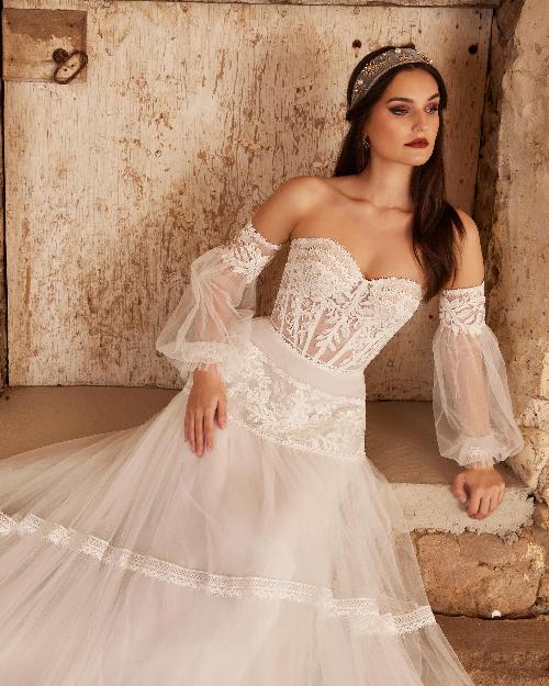 Lp2239 a line boho wedding dress with sleeves or strapless sweetheart neckline1